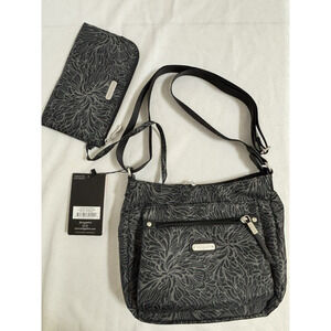 Baggallini Uptown crossbody bag purse + RFID Phone Wristlet Midnight Blossom